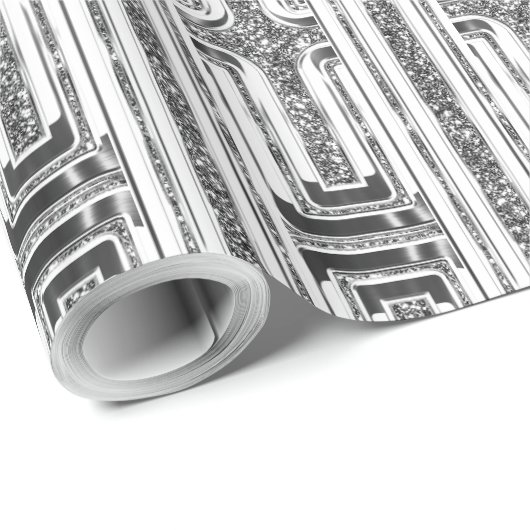 Elegant chique faux zilver grijs wit patroon cadeaupapier (Rol Hoek)