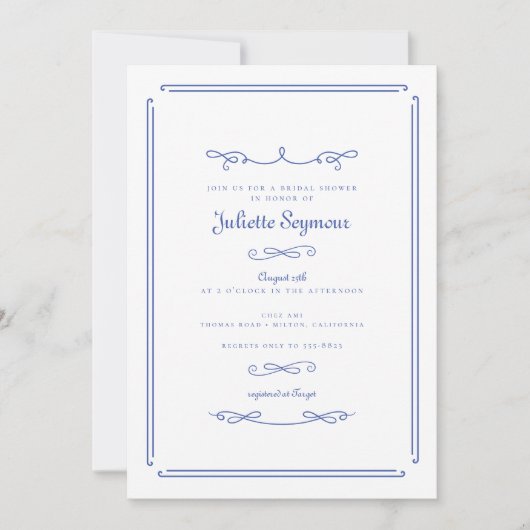 Elegant chique Frans blauw  Vrijgezellenfeest Kaart (Voorkant)