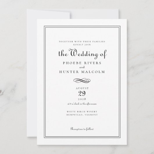 Elegant chique Frans zwart wit bruiloft Kaart (Voorkant)