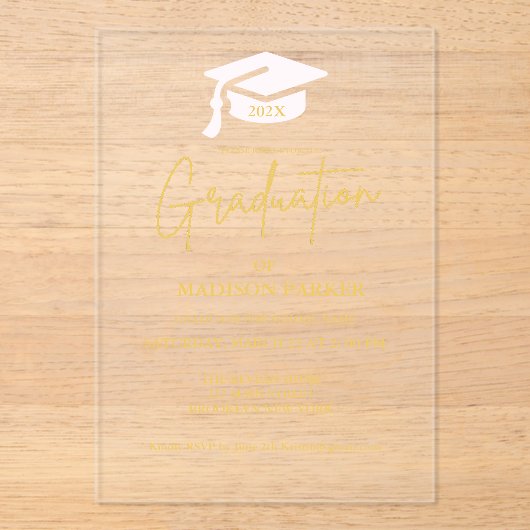 Elegant & Chique Gold Calligrafie Graduation Party Acryl Uitnodigingen (Voorkant)