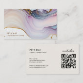 Elegant Chique Goud & Paarse Abstracte Aquarel QR Visitekaartje (Voorkant / Achterkant)