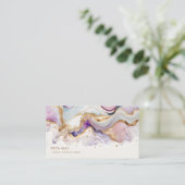 Elegant Chique Goud & Paarse Abstracte Aquarel QR Visitekaartje (Staand voorkant)