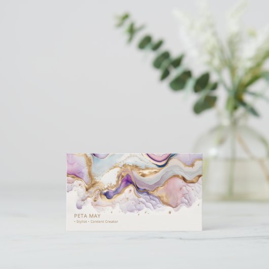 Elegant Chique Goud & Paarse Abstracte Aquarel QR Visitekaartje (Staand voorkant)