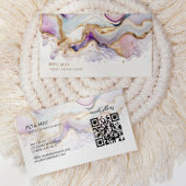Elegant Chique Goud & Paarse Abstracte Aquarel QR Visitekaartje