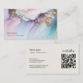 Elegant Chique Goud & Paarse Abstracte Aquarel QR Visitekaartje (Voorkant / Achterkant)