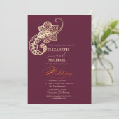 Elegant Chique Goud Paisley Script Bruiloft Kaart (Staand voorkant)