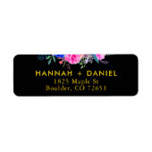 Elegant chique goud & zwart bloemig retouradres etiket (Voorkant)