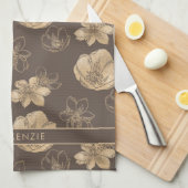 Elegant chique gouden folie bloemmotief monogram theedoek (Quarter Fold)