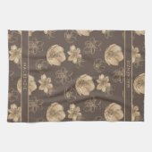 Elegant chique gouden folie bloemmotief monogram theedoek (Horizontaal)