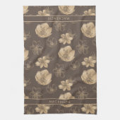 Elegant chique gouden folie bloemmotief monogram theedoek (Verticaal)