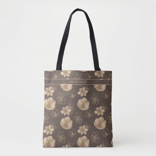 Elegant chique gouden folie bloemmotief monogram tote bag (Voorkant)