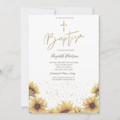 Elegant chique gouden kruis zonnebloemen doop kaart (Voorkant)