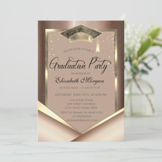 Elegant chique gouden Lijsten diamanten Afstuderen Kaart (Staand voorkant)