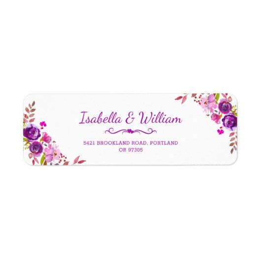 Elegant chique gouden Paarse bloemadres Etiket (Voorkant)