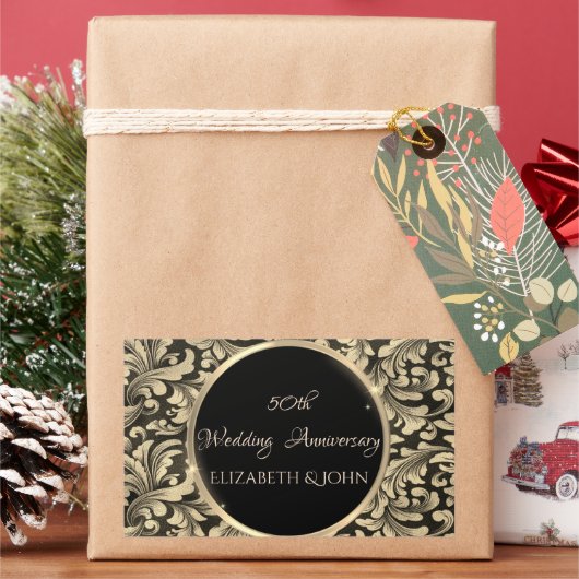 Elegant chique gouden wervelingen Jubileum Rechthoekige Sticker (Feestdagen)