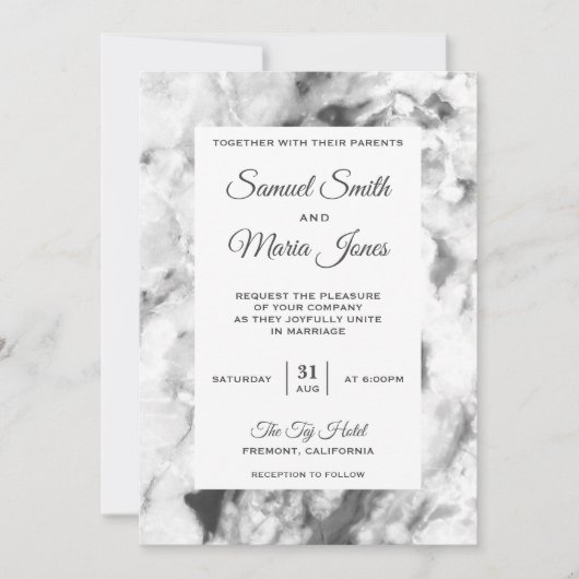 Elegant chique grijs wit marmer bruiloft uitnodigi kaart (Voorkant)