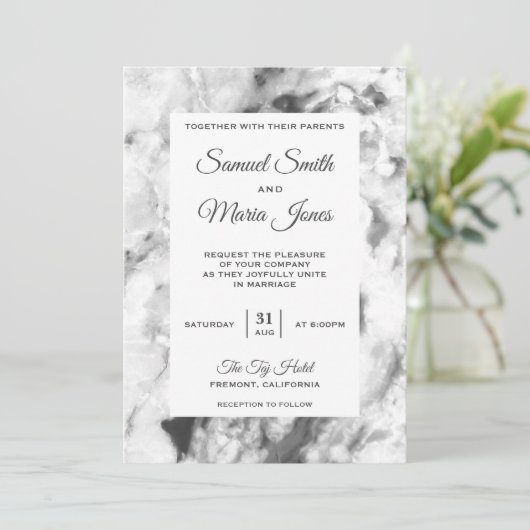 Elegant chique grijs wit marmer bruiloft uitnodigi kaart (Staand voorkant)