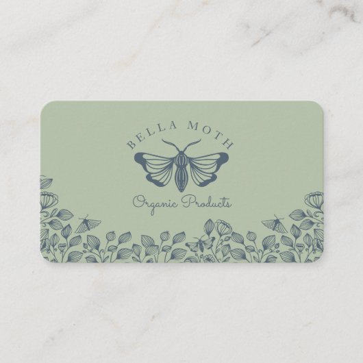 Elegant & Chique Groen & Blauw Bloemen & Moth Logo Visitekaartje (Voorkant)