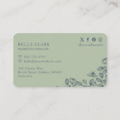Elegant & Chique Groen & Blauw Bloemen & Moth Logo Visitekaartje (Achterkant)