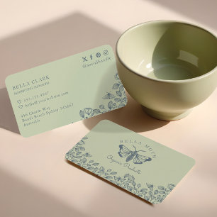 Elegant & Chique Groen & Blauw Bloemen & Moth Logo Visitekaartje