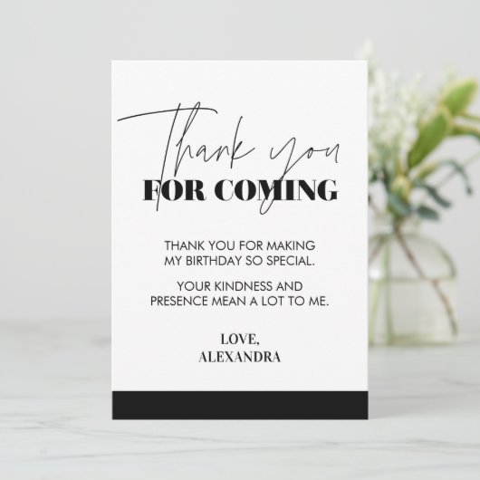 Elegant chique handgeschreven zwart en wit bedankkaart (Staand voorkant)