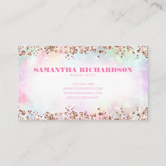 Elegant chique holografisch iriserend Roos goud Visitekaartje (Achterkant)