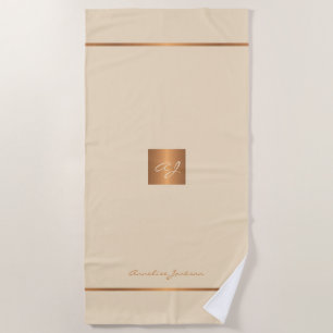 Elegant chique ivoor goud moderne monogram strepen strandlaken