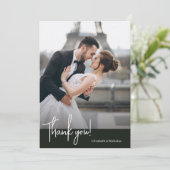 Elegant chique jet zwart bruiloft bedankkaart (Staand voorkant)