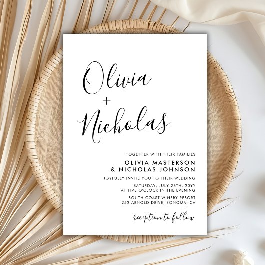 Elegant Chique Kalligrafie Monogram QR Code Bruilo Kaart