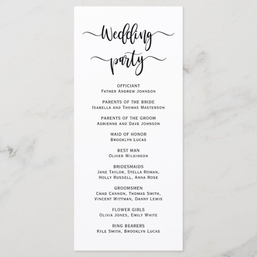 Elegant chique kalligrafie script bruiloft ceremon programmakaart (Achterkant)