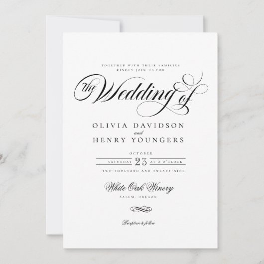 Elegant chique kalligrafie script bruiloft kaart (Voorkant)