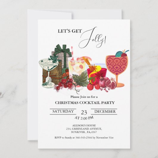 Elegant & chique kerstcocktail party kaart (Voorkant)