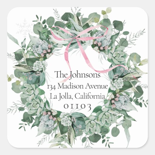 Elegant chique kerstretour adreslabel vierkante sticker (Voorkant)