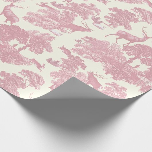 Elegant chique licht roze toile herten bos cadeaupapier (Hoek)