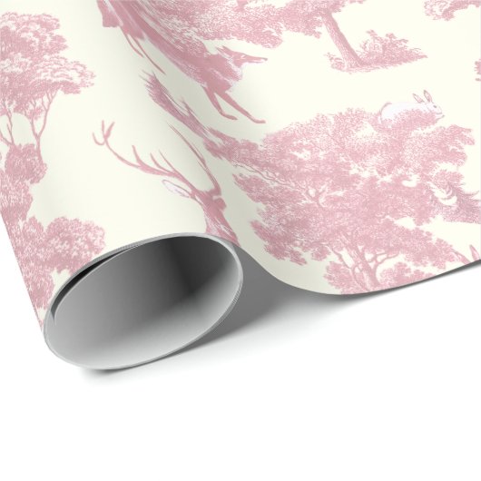 Elegant chique licht roze toile herten bos cadeaupapier (Rol Hoek)