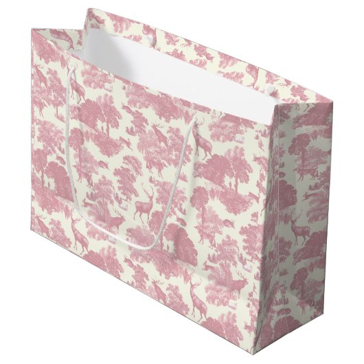 Elegant chique licht roze toile herten bos groot cadeauzakje (Voorkant Gekanteld)