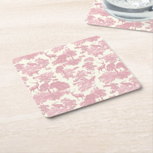 Elegant chique licht roze toile herten bos kartonnen onderzetters (Schuin)