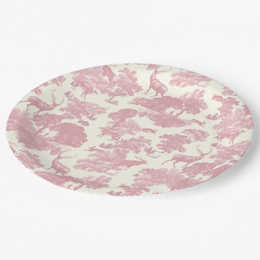 Elegant chique licht roze toile herten bos papieren bordje (Gekanteld)