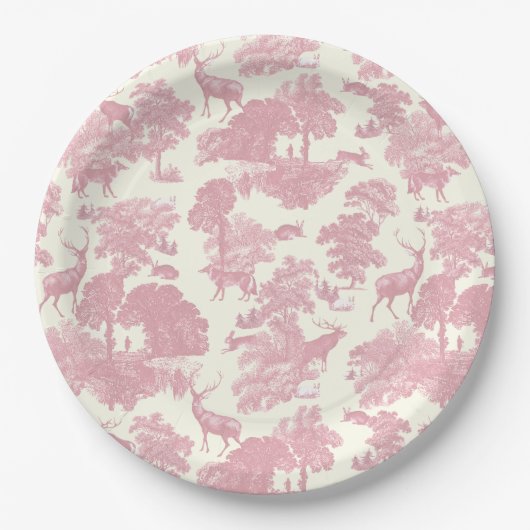 Elegant chique licht roze toile herten bos papieren bordje (Voorkant)