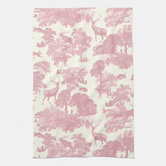 Elegant chique licht roze toile herten bos theedoek (Verticaal)