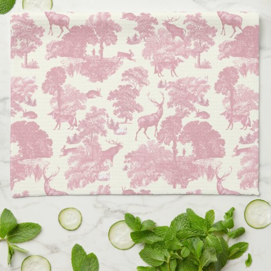 Elegant chique licht roze toile herten bos theedoek (Gevouwen)
