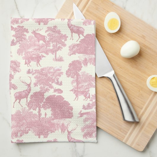 Elegant chique licht roze toile herten bos theedoek (Quarter Fold)