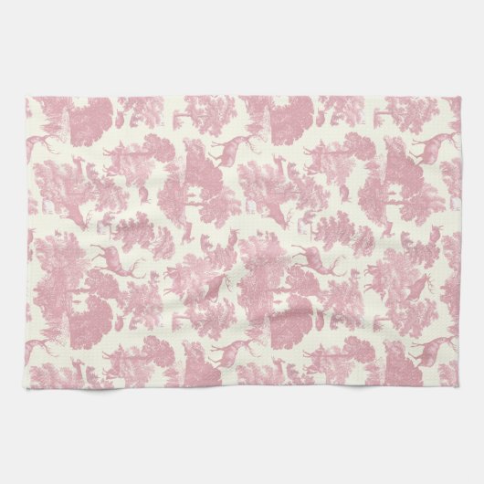 Elegant chique licht roze toile herten bos theedoek (Horizontaal)