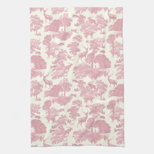 Elegant chique licht roze toile herten bos theedoek (Verticaal)