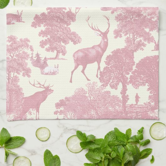 Elegant chique licht roze toile herten bos theedoek (Gevouwen)