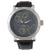 Elegant chique luxe houtskool zwart & goud monogra horloge (Voorkant)