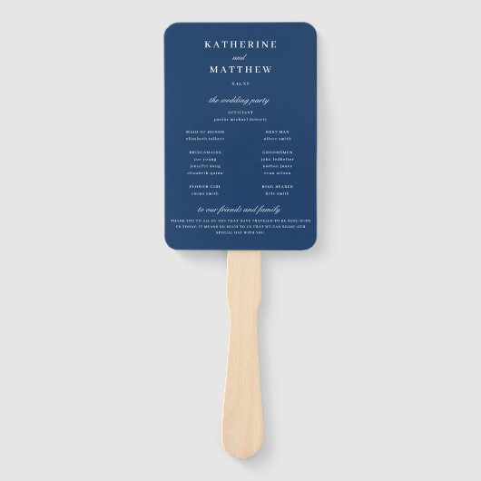 Elegant chique marine blauw bruiloft ceremonie pro handwaaier (Voorkant)