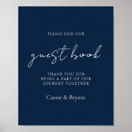 Elegant chique marine blauw bruiloft gast boek tek poster