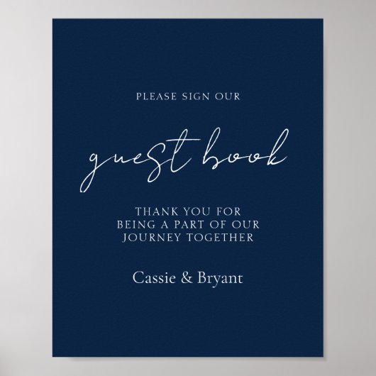 Elegant chique marine blauw bruiloft gast boek tek poster (Voorkant)