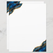 Elegant chique marine blauw goud agaat briefpapier (Voorkant / Achterkant)